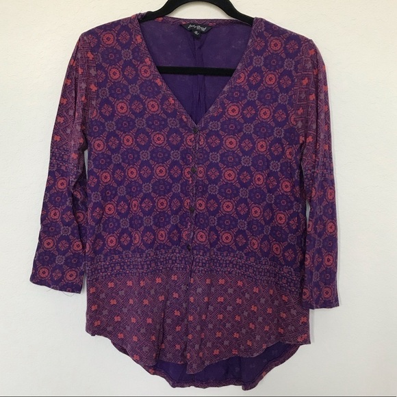 Lucky Brand Pink/Purple V Neck Printed Top - Picture 1 of 5